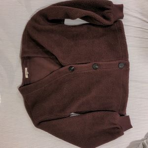 Madewell burgundy fleece crop cardigan